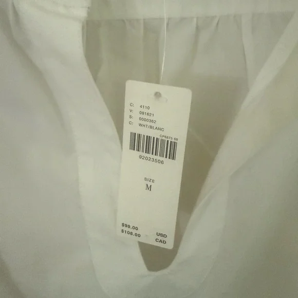 Anthropologie White Puff Sleeve Blouse with Mandarin Collar - size M, NWT - Picture 3 of 5